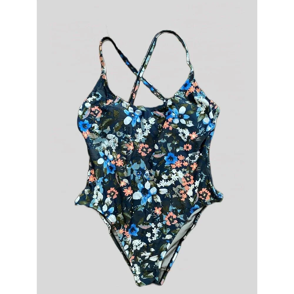 Adore Me Black Floral Backless One Piece Swimsuit Large